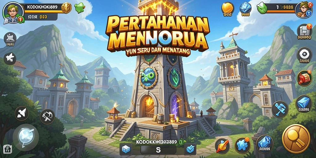 Tampilan gameplay seru KODOKHOKI889 dalam pertahanan menara.