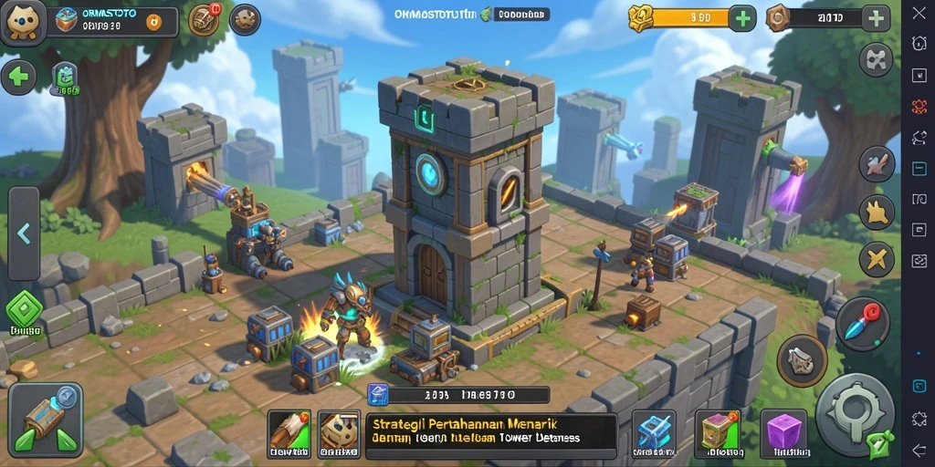 Tampilan gameplay Tower Defense ORMASTOTO yang seru dan menantang.