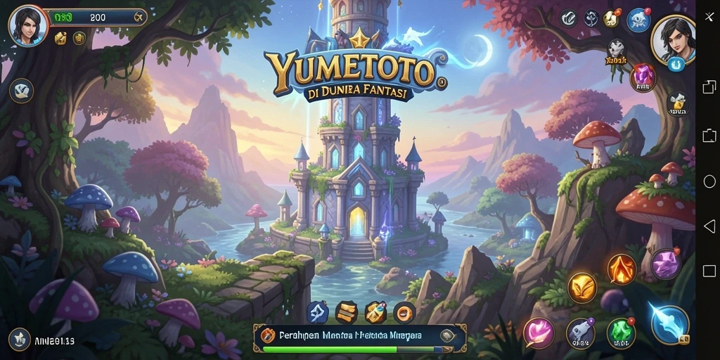 Tampilan gameplay YUMETOTO menampilkan menara yang siap menghadapi serangan musuh.